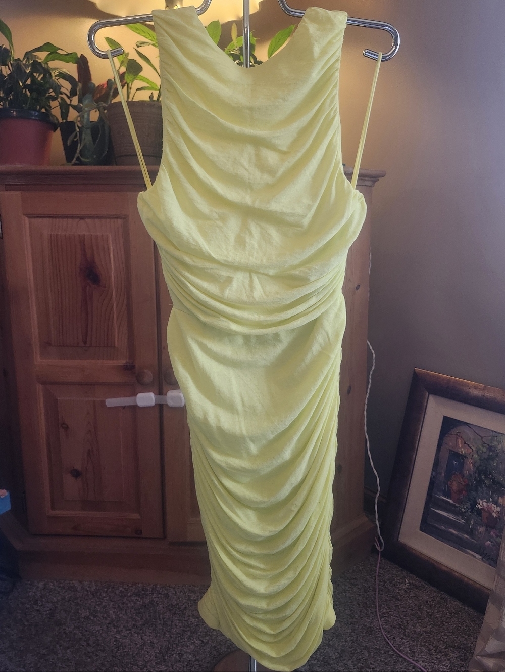 Alice + Olivia Lemon Yellow Ruched Midi Dress